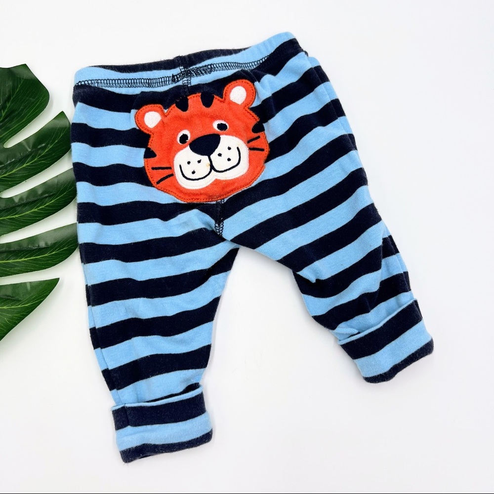 Carter's Blue Striped Soft Pants with Tiger on Back 3 Months
